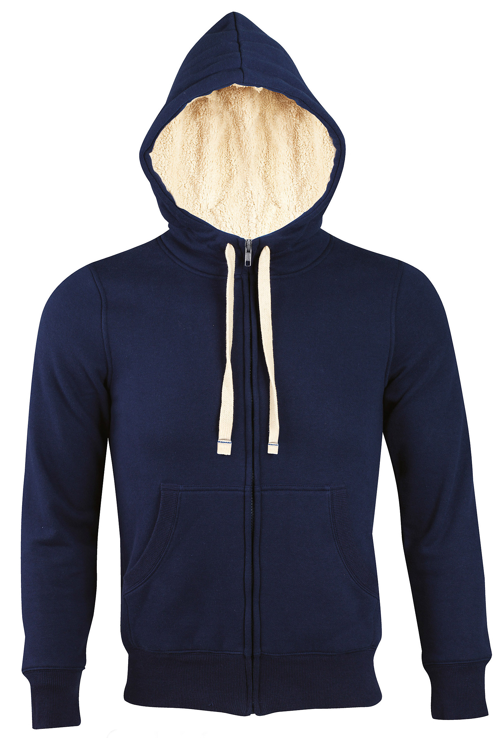 Veste zippée capuche Sherpa Bleu Marine, à personnaliser avec le logo de votre club. Veste zippée capuche Sherpa Bleu Marine